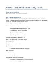 FinalExamStudyGuide Docx GEOG1111L Final Exam Study Guide Exam Layout