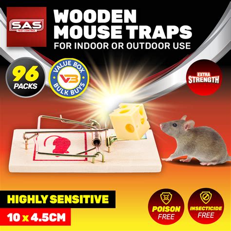 SAS Pest Control® Wooden Mouse Traps Qty: 96 10cm x 4.5cm No Pesticides ...