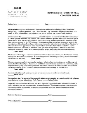 Fillable Online Botulinum Toxin Type A Consent Form Bfacialdocsbbcomb