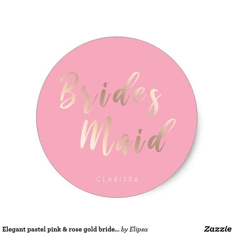 Elegant Pastel Pink And Rose Gold Bridesmaid Classic Round Sticker Rose