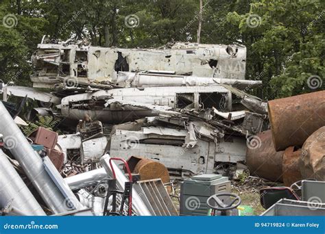 Airplane Wreckage in Junkyard Stock Photo - Image of exploration ...