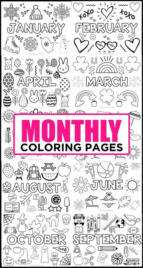 Months of The Year Coloring Pages | School coloring pages, Months in a year, New year coloring pages