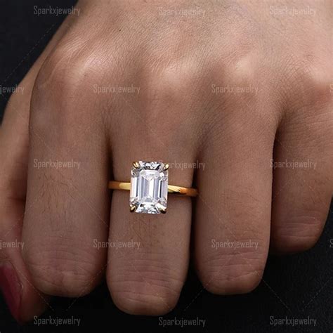 Classic Yellow Gold Emerald Cut Solitaire Engagement Ring 250 Etsy