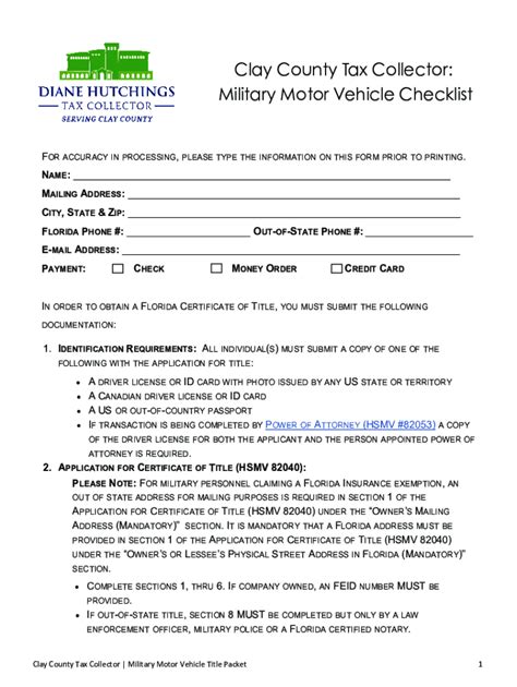 Fillable Online Clay County Tax Collector Military Motor Vehicle