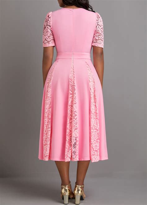 Pink Patchwork Half Sleeve Square Neck Dress Modlily USD 45 98