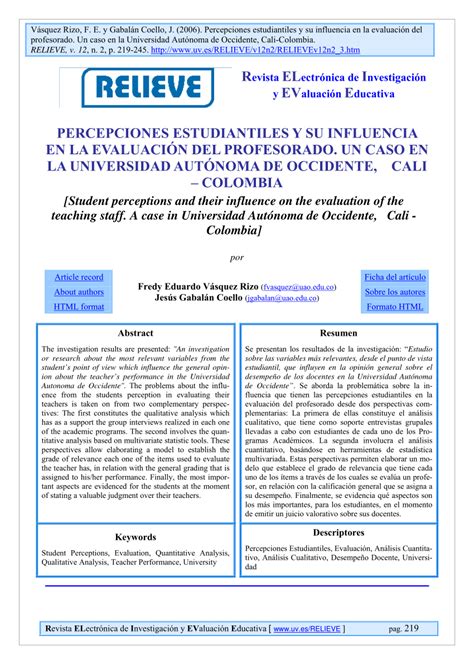 PDF Percepciones estudiantiles y su influencia en la evaluación del