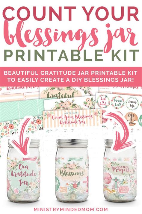 Count Your Blessings Gratitude Jar Printable Kit Gratitude Jar Blessings Jar Blessing Jar