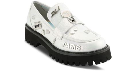 Karl Lagerfeld Gaston Embellished Slip On Lug Loafer Flats In White Lyst