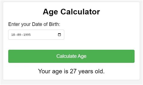 Simple Age Calculator Tool For Web Application In Html Css And Js For