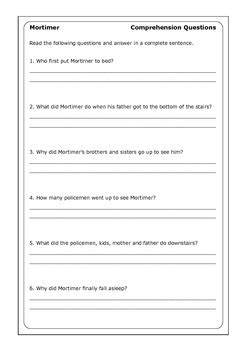 Robert Munsch "Mortimer" worksheets by Peter D | TpT