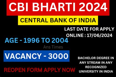 CBI Recruitment 2024 Central Bank Of India Apprentices Reopen Form