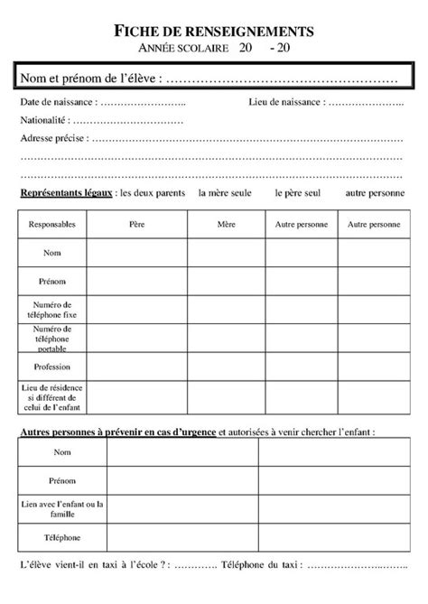 Fiche de renseignements Fiches de préparations cycle1 cycle 2 ULIS