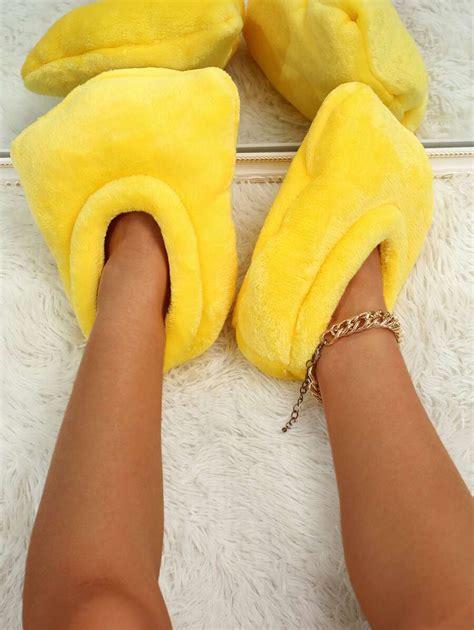 Cartoon Duck Foot Design Fuzzy Novelty Slippers Shein Usa