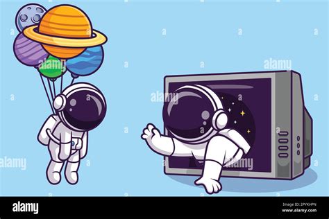 Lindo Astronauta Flotando Con Globo De Planeta Y Sosteniendo La Ilustración De Icono De Vector