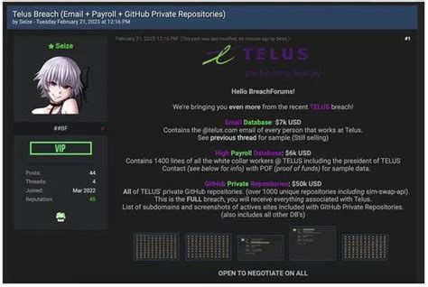 售价5万美元，加拿大电信巨头telus员工信息及源代码遭泄露 安全内参 决策者的网络安全知识库