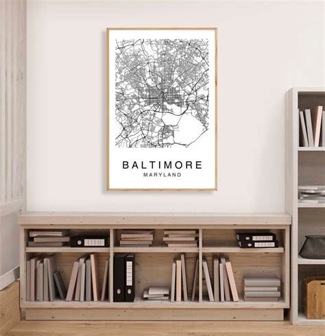 Baltimore Map Print Baltimore Map Poster Wall Art City Map Etsy