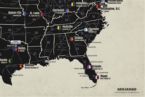Mls Teams Map American Soccer Map Geojango Maps