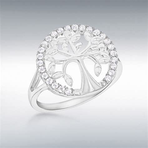 Sterling Silver Rhodium Plated CZ 15 5mm Tree Of Life Ring Rings