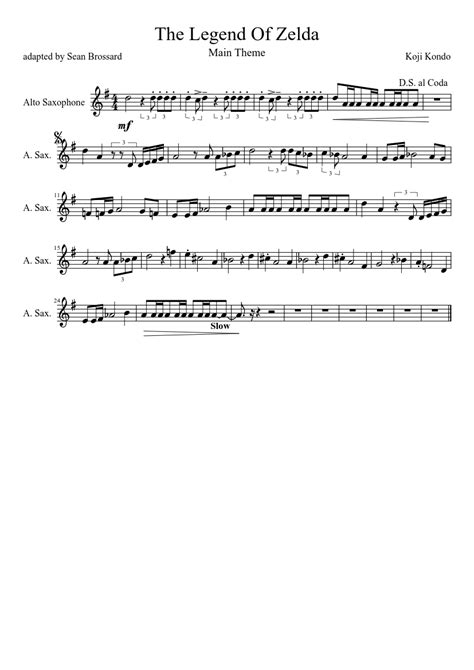 The Legend Of Zelda Sheet Music For Saxophone Alto Solo