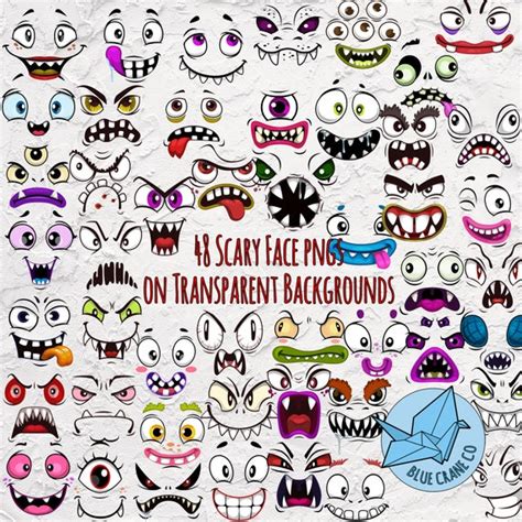 Scary Monster Faces Halloween Clipart Instant Download | Etsy