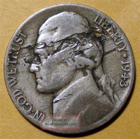 1943 P Jefferson Nickel 40 Silver Obverse Lamination Error