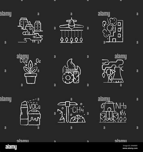 Air Pollution Chalk White Icons Set On Black Background Stock Vector Image And Art Alamy