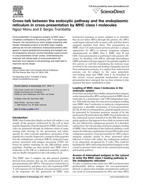 PDF Cross Talk Between The Endocytic Pathway And The Endoplasmic