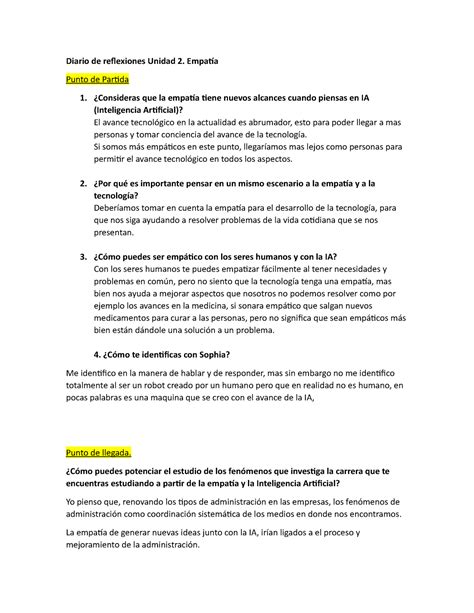 Diario De Reflexiones Unidad Empat A Punto De Partida