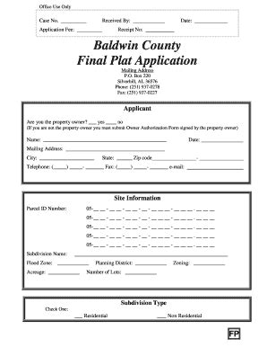 Fillable Online Baldwincountyal Baldwin County Final Plat Application