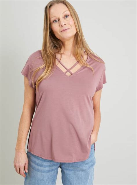 Buy Dusty Pink V Neck Lattice V Neck Top 12 T Shirts Argos