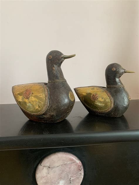 Duo Of Decorated Wooden Ducks Etsy