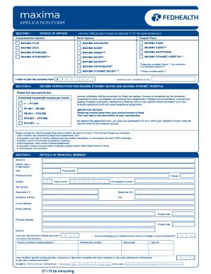 Fillable Online Medafford Co Fedhealth Maxima Application Form 2017