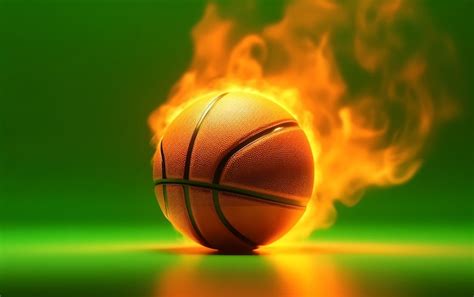 Premium Photo | A basketball is burning on a green background with a ...