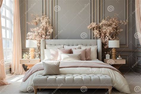 Soft Color Palette Graces an Elegant, Classic Bedroom with a Double Bed Stock Illustration ...