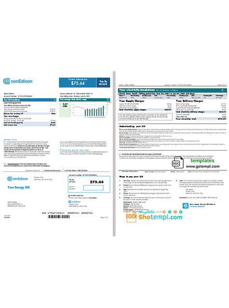 Con Edison Utility Bill Template