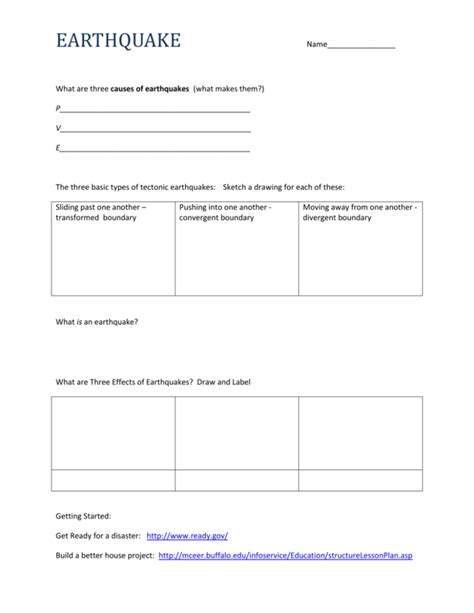 Earthquake Reading And Worksheet