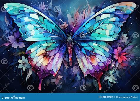 Beautiful Butterfly On Colorful Background Watercolor Illustration For Your Design Ai Generated