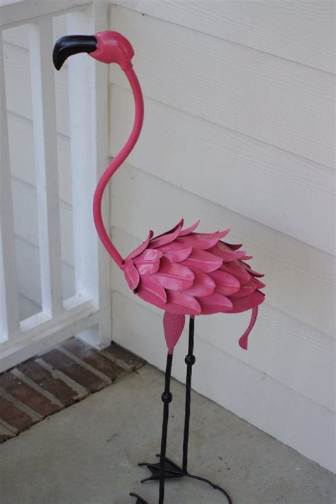 Metal Pink Flamingo Lawn Ornament Garden Decor Free