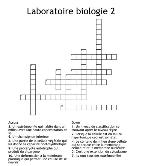 Laboratoire Biologie 2 Crossword WordMint