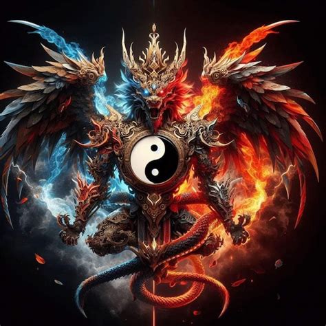 Ying Yang Symbol Dragon Wallpaper Premium Ai Generated Image