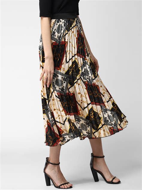 Womens Satin Printed Pleated Skirt Stylestone