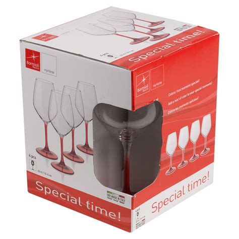 Set Of Or Bormioli Rocco Coloured Stem Wine Glass Dinner Gift Box