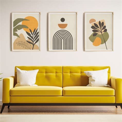 Boho Art Prints Set Of 3, Bohemian Art Prints, Boho Printable Art, Yellow Green Boho Print Set ...