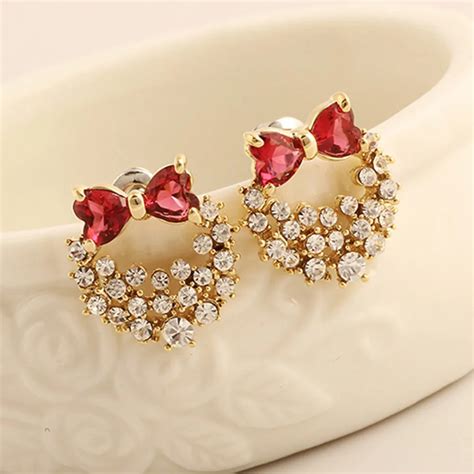 Pair High Quality Rhinestone Fashion Shine Bow Crystal Earrings