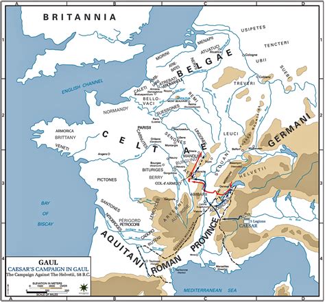 Map of Caesar's Campaign Against the Helvetii 58 BC