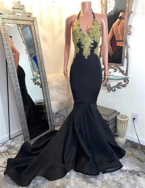 Sexy Halter Backless Black Prom Dresses Lace Applique On Luulla