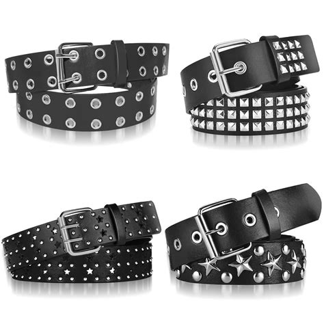 Olutacot 4 Piece Studded Rivet Double Grommet Belt Set Faux Leather