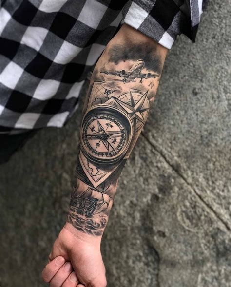 70 Compass Tattoos For Wanderlust Warriors Straight Blasted A Travel Themed Half Sleeve By