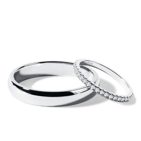 White Gold Wedding Band Set With Half Eternity And Shiny Finish Klenota