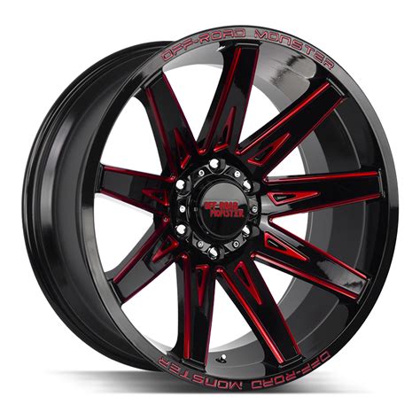 The M25 Wheel by Off Road Monster in Gloss Black Candy Red Milled ...